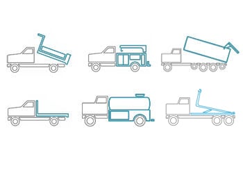 Collage of BTE truck body categories - Dump Bodies, Crane Bodies, Grain Bodies, Flat Beds, Fire Bodies, Custom Bodies | Truck Upfitting